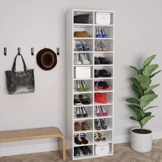 vidaXL Shoe Cabinet High Gloss White 21.3"x13.4"x72" Chipboard