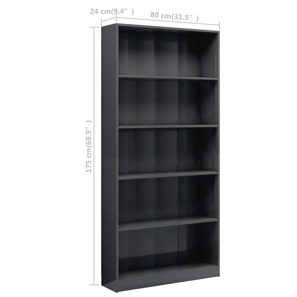 vidaXL 5-Tier Book Cabinet Chipboard Bookcase Standing Shelf Multi Colors