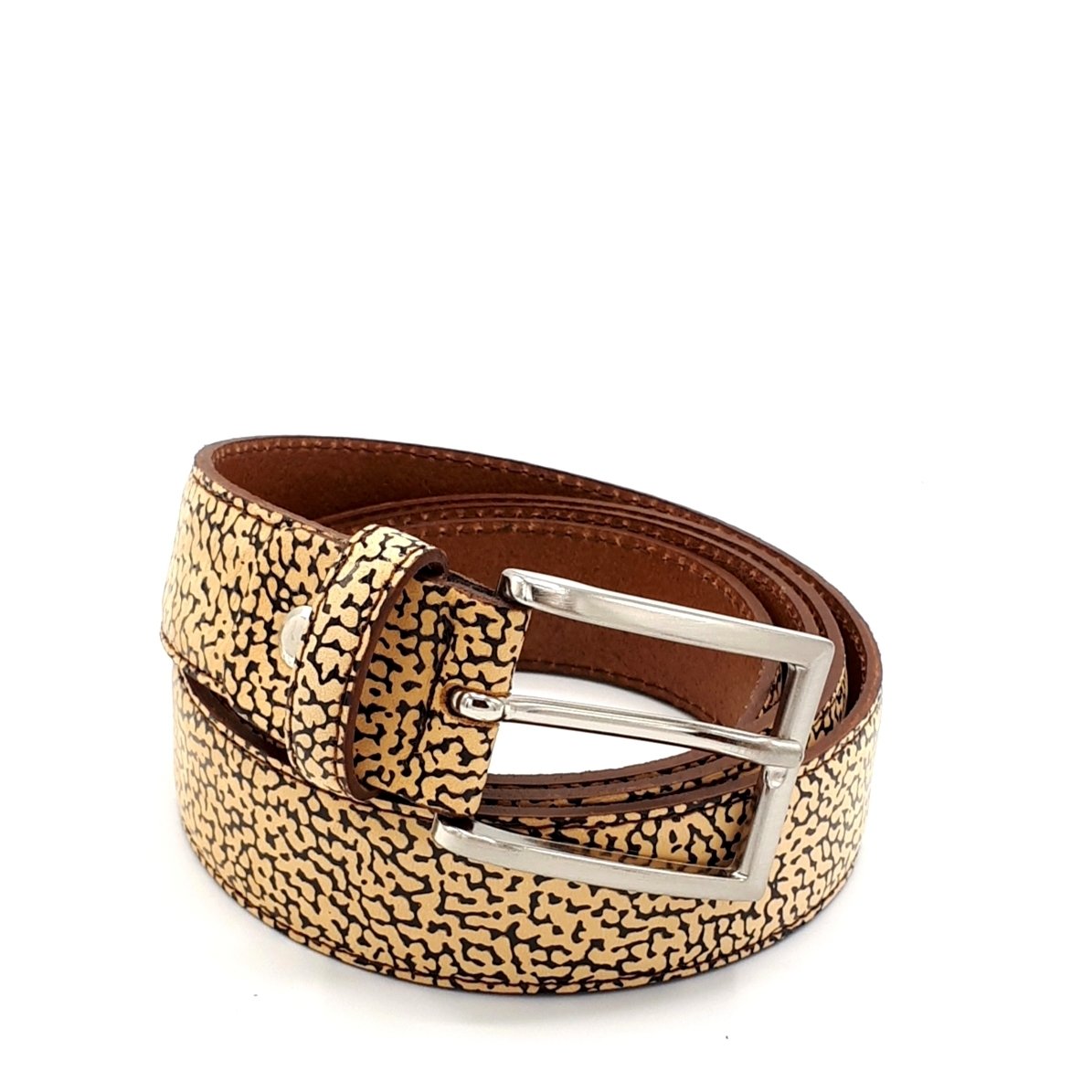 Cintura unisex in vera pelle stampa tapiro lucida altezza 3,5 cm