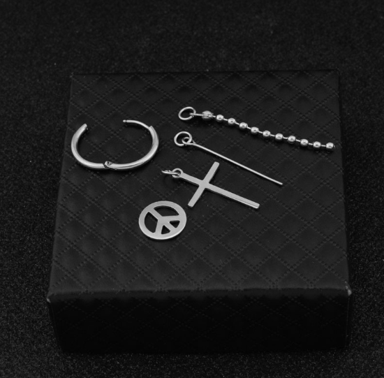 Cross chain pierced ear clips
