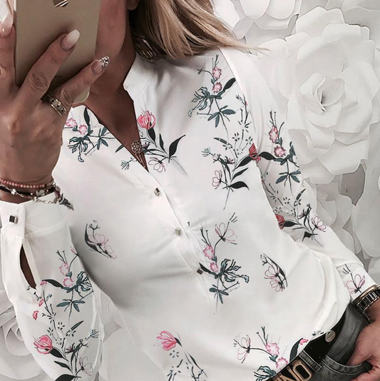 Women Floral V-neck Casual Blouse