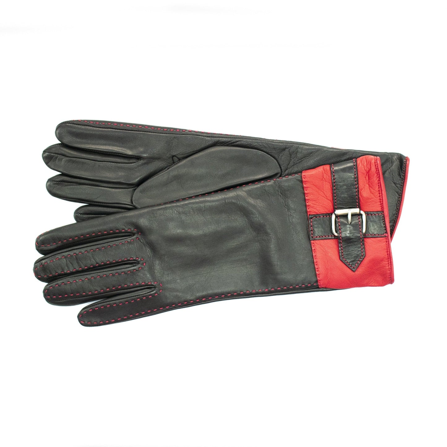 LEATHER GLOVES WITH BELT -BLK/RED