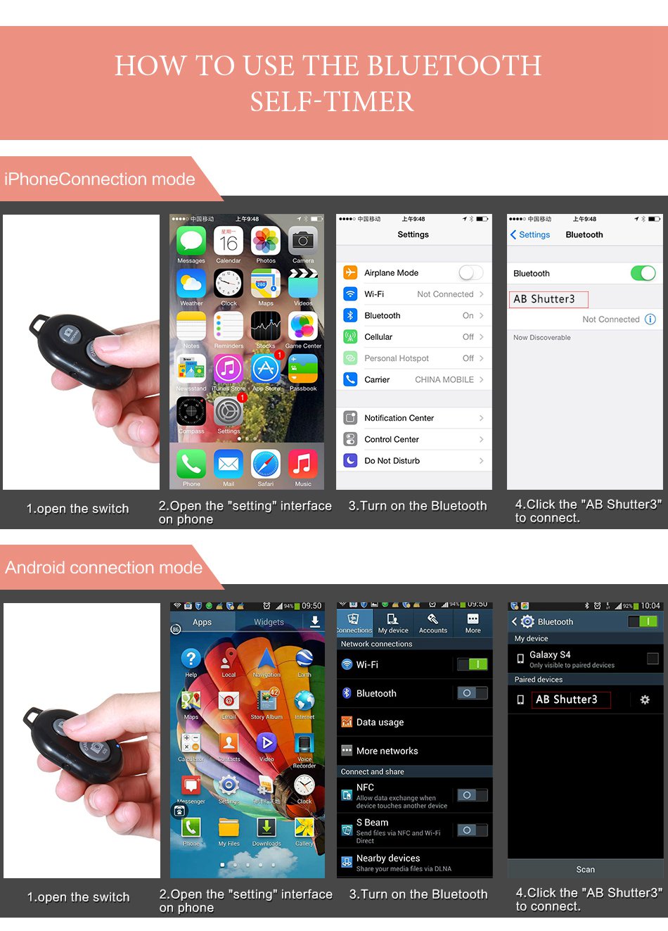 Bluetooth Smart Phone Camera Remote Control