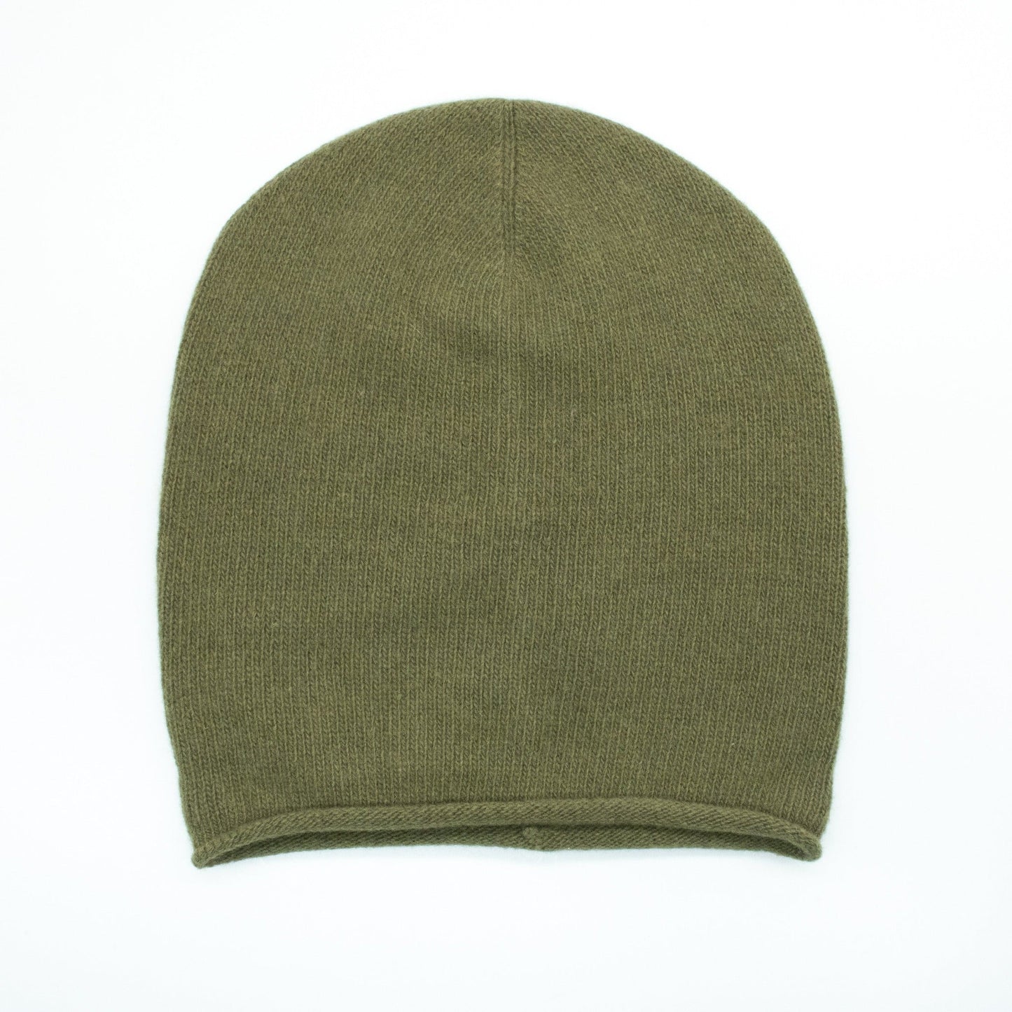 MEN'S CASHMERE ROLLED UP EDGE SLOUCHY HAT- GREEN OLIVE