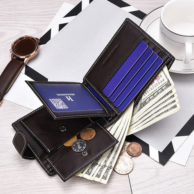 Men Wallets Short Bifold Business Leather Wallet