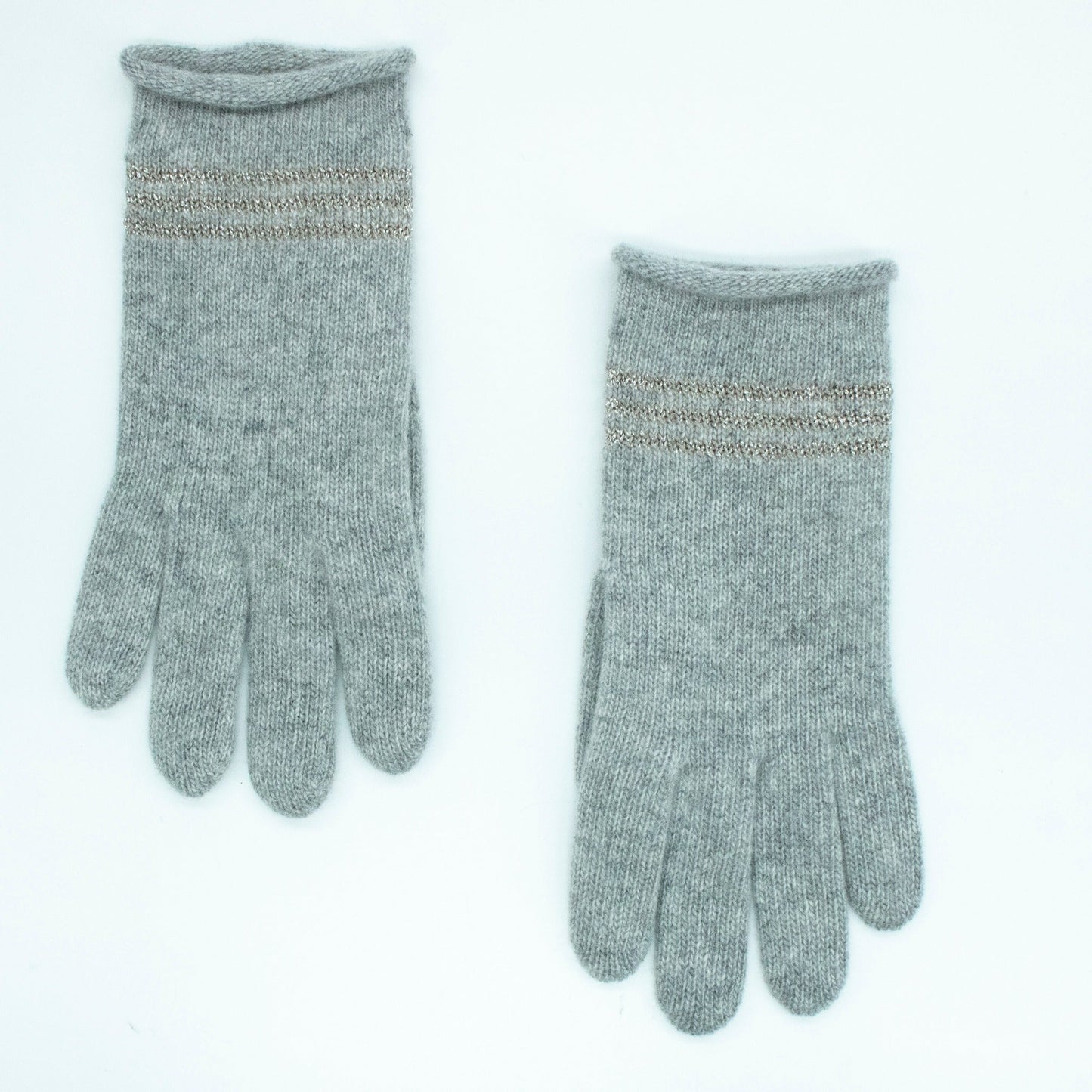 CASHMERE GLOVES WITH LUREX STRIPES - LIGHT GREY