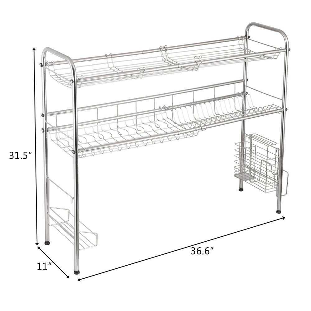 Over Sink Dish Rack, 2 Tier Stainless Steel Dish Rack