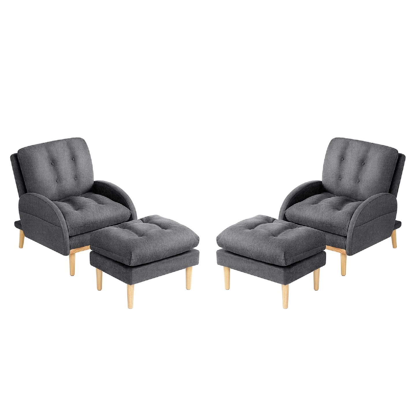 Chair with Ottoman, Soft Fabric Armchair with Adjustable Backrest and Side Pocket XH