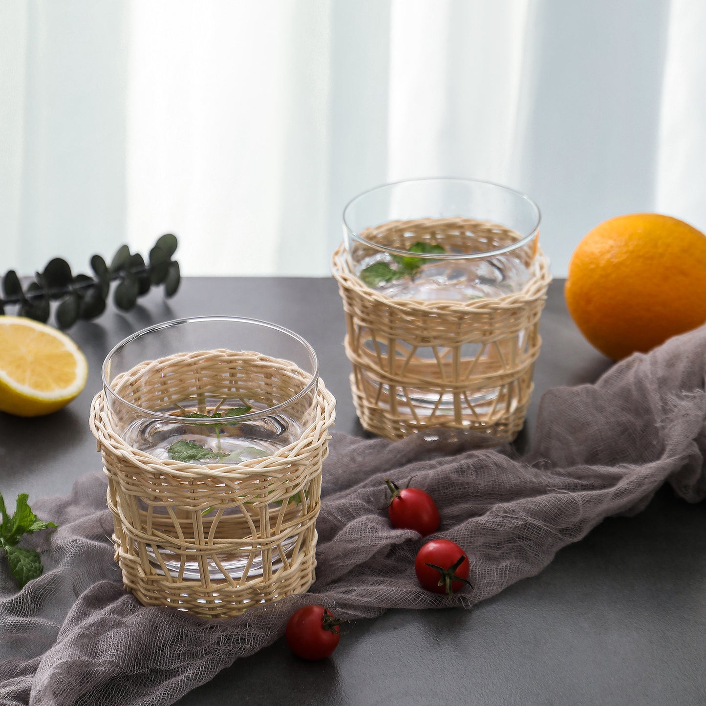 Bedside Night Water Carafe Set with Removable Hand Woven Rattan