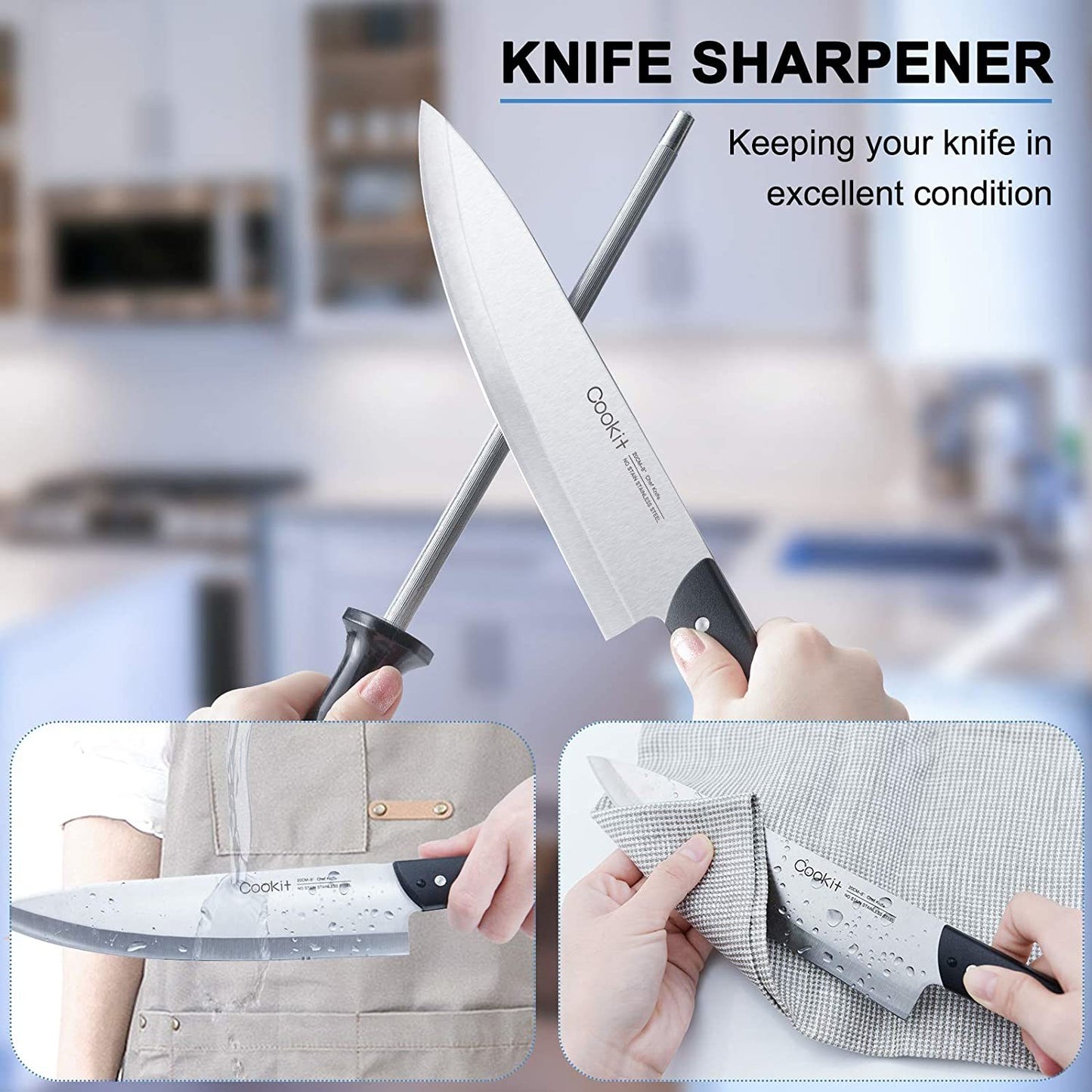 Knife Block Set with Knives, 15 Piece Kitchen Knife Sets with Wood Block