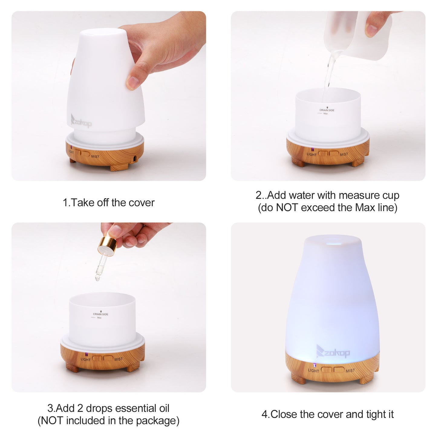 Aroma Diffuser with White Remote Control Colorful Light White RT