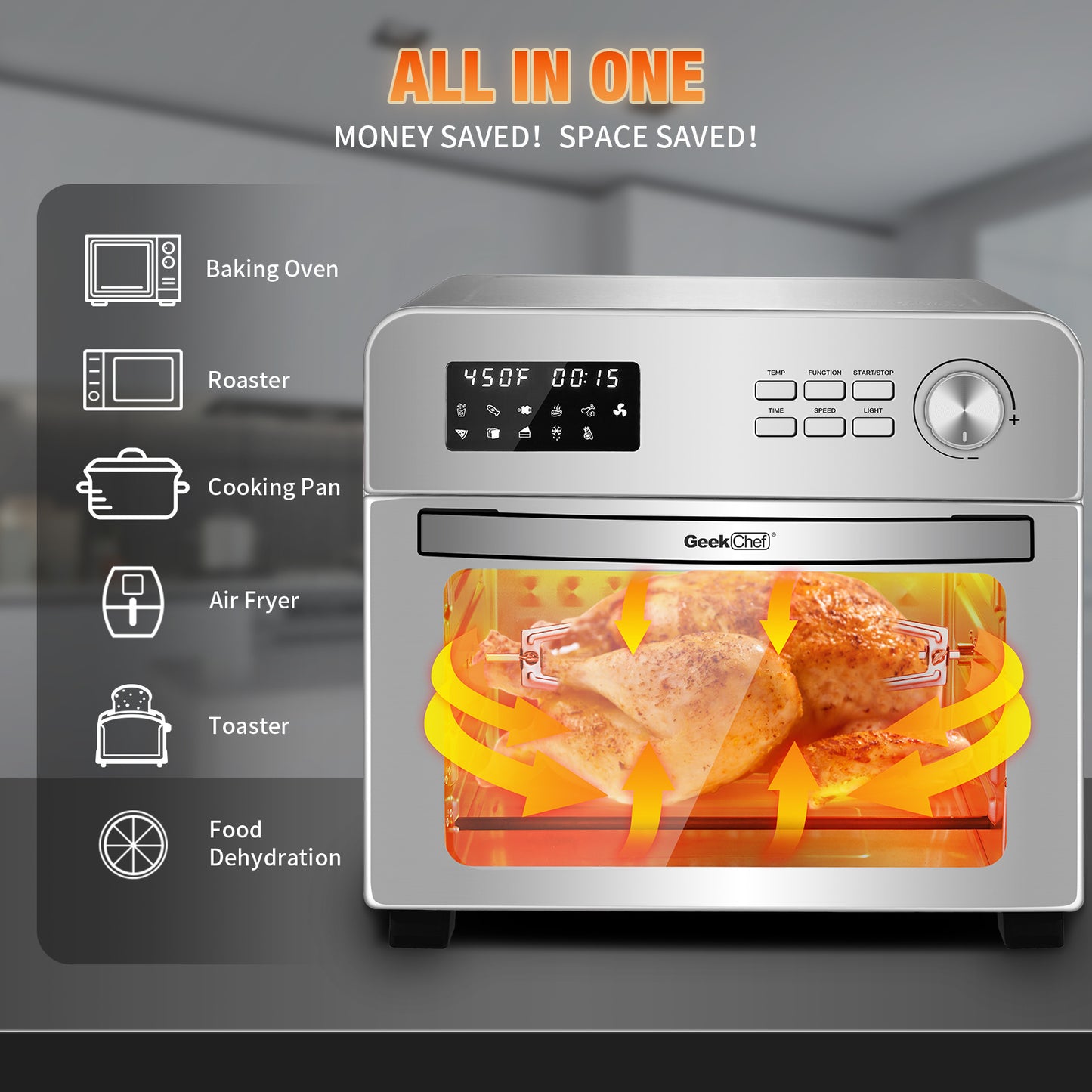 Air Fryer Toaster Oven, 24Quart LCD Countertop Convection