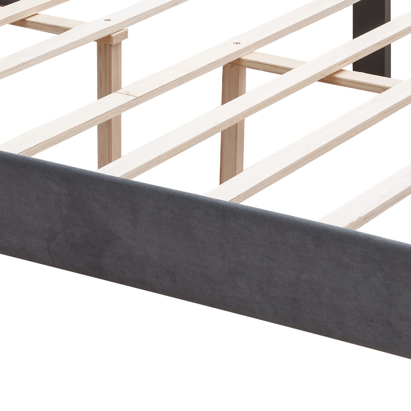 Upholstered Bed with Wings Design - Strong Wood Slat Support