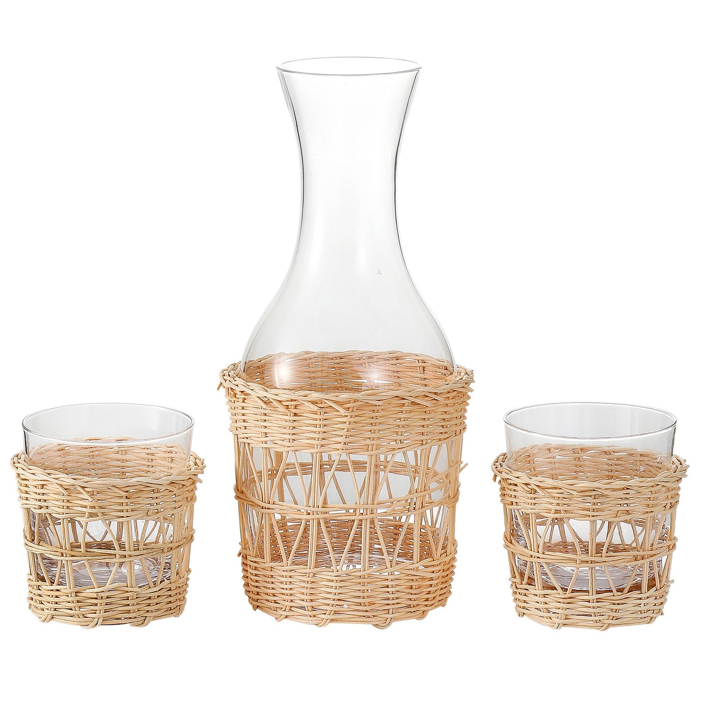 Bedside Night Water Carafe Set with Removable Hand Woven Rattan