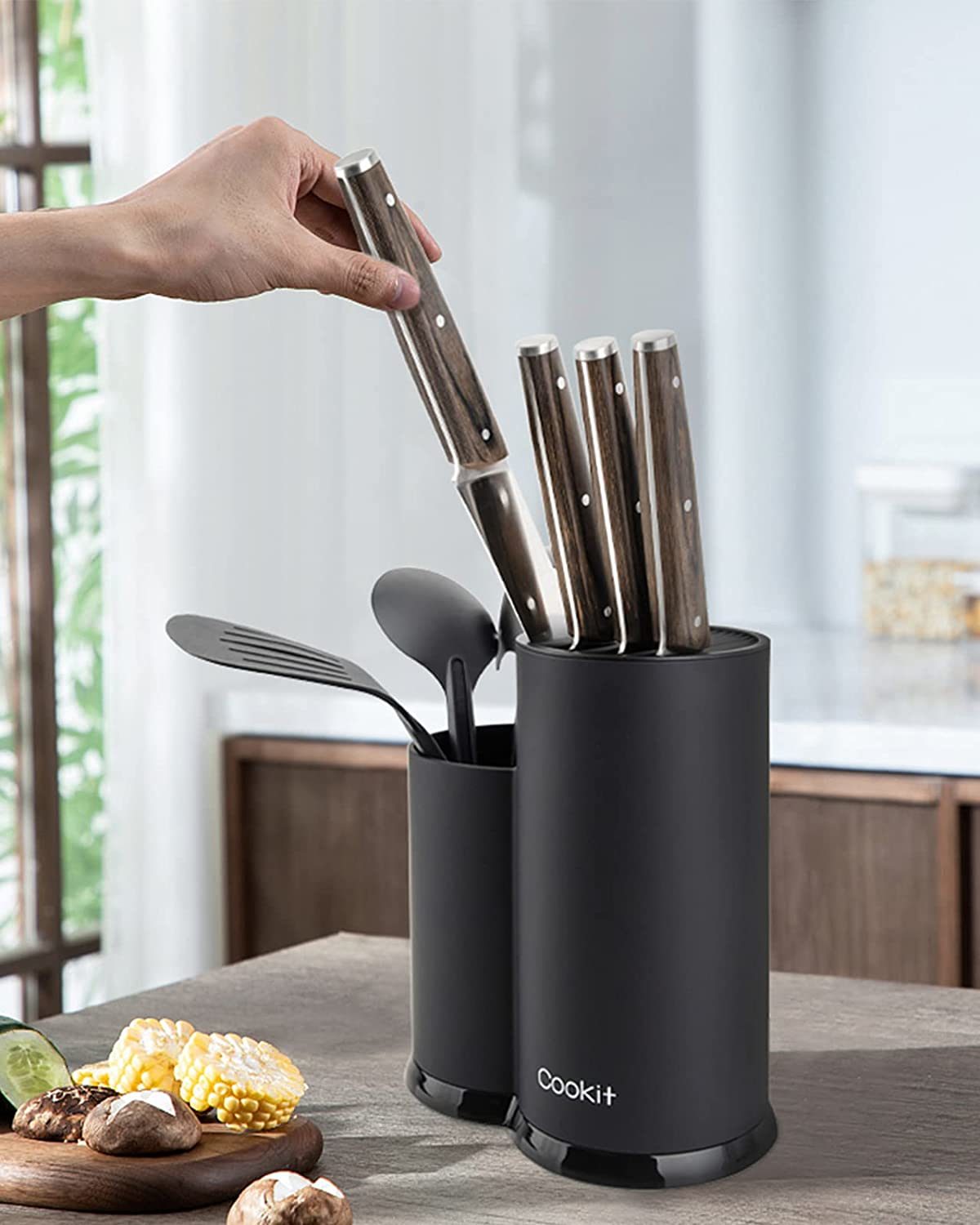 Knife Block, Cookit kitchen Universal Knife Holder without Knives, Detachable Knife Storage with Scissors Slot, Space Saver Multi-function Knife Utensil Organizer RT