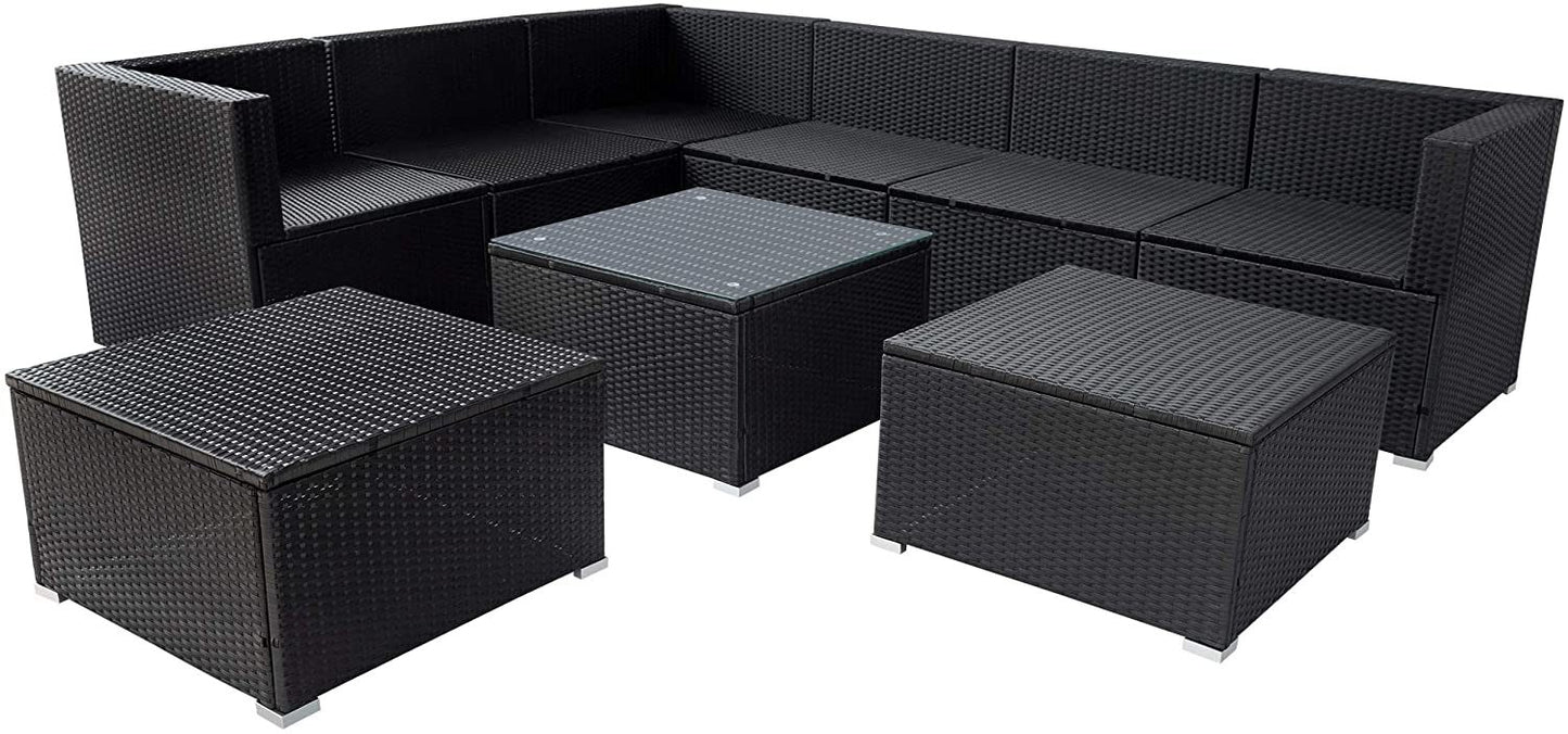 9-piece Outdoor Patio PE Wicker Rattan conversation Sectional Sofa sets with 3 sofa