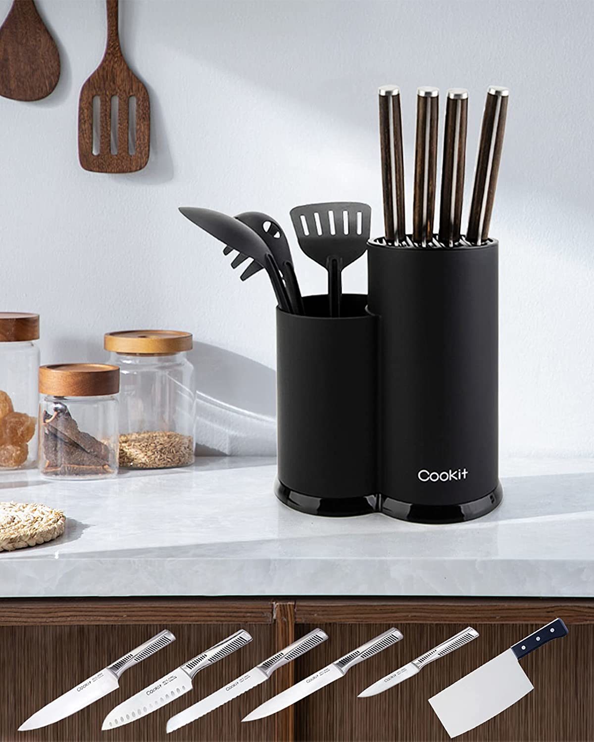 Knife Block, Cookit kitchen Universal Knife Holder without Knives, Detachable Knife Storage with Scissors Slot, Space Saver Multi-function Knife Utensil Organizer RT
