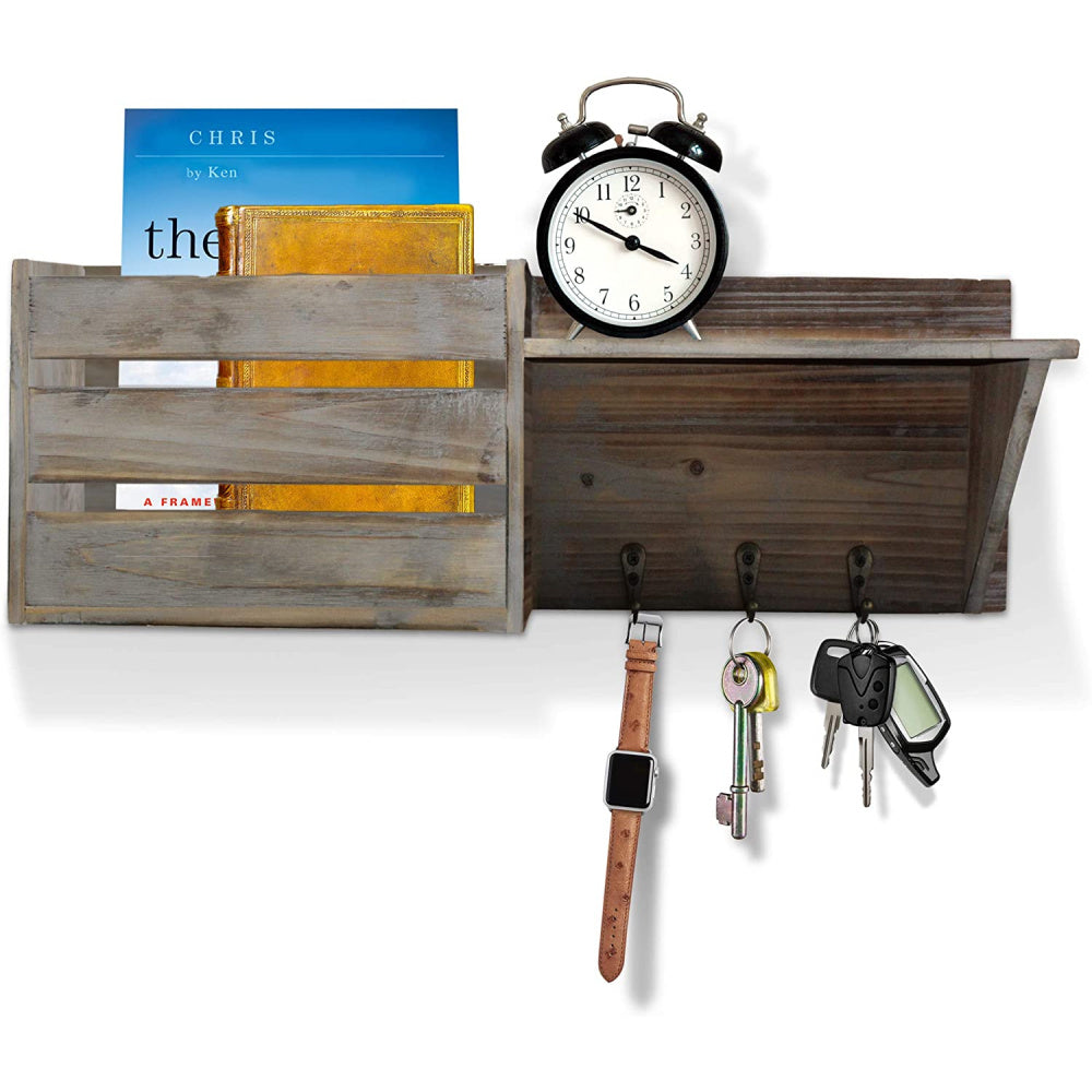 Wood Rustic Wall Mounted Key & Mail Holder/Organizer