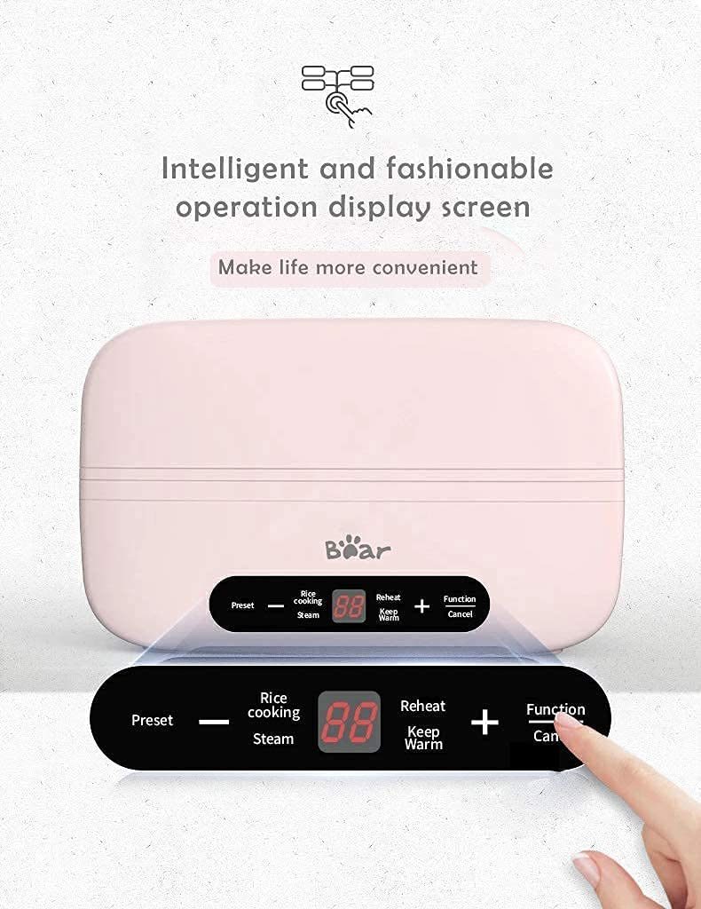 Bear DFH-B10T6 Self Heated Lunch Box, Leakproof Plug-in Lunch Box, with Keep Warm Function, 120V, Pink