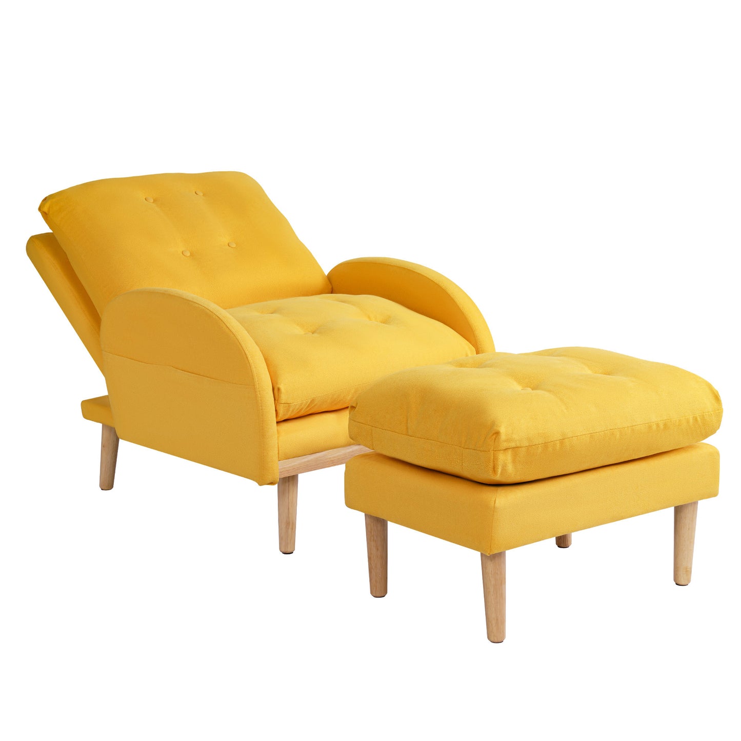 Chair with Ottoman, Soft Fabric Armchair with Adjustable Backrest and Side Pocket XH