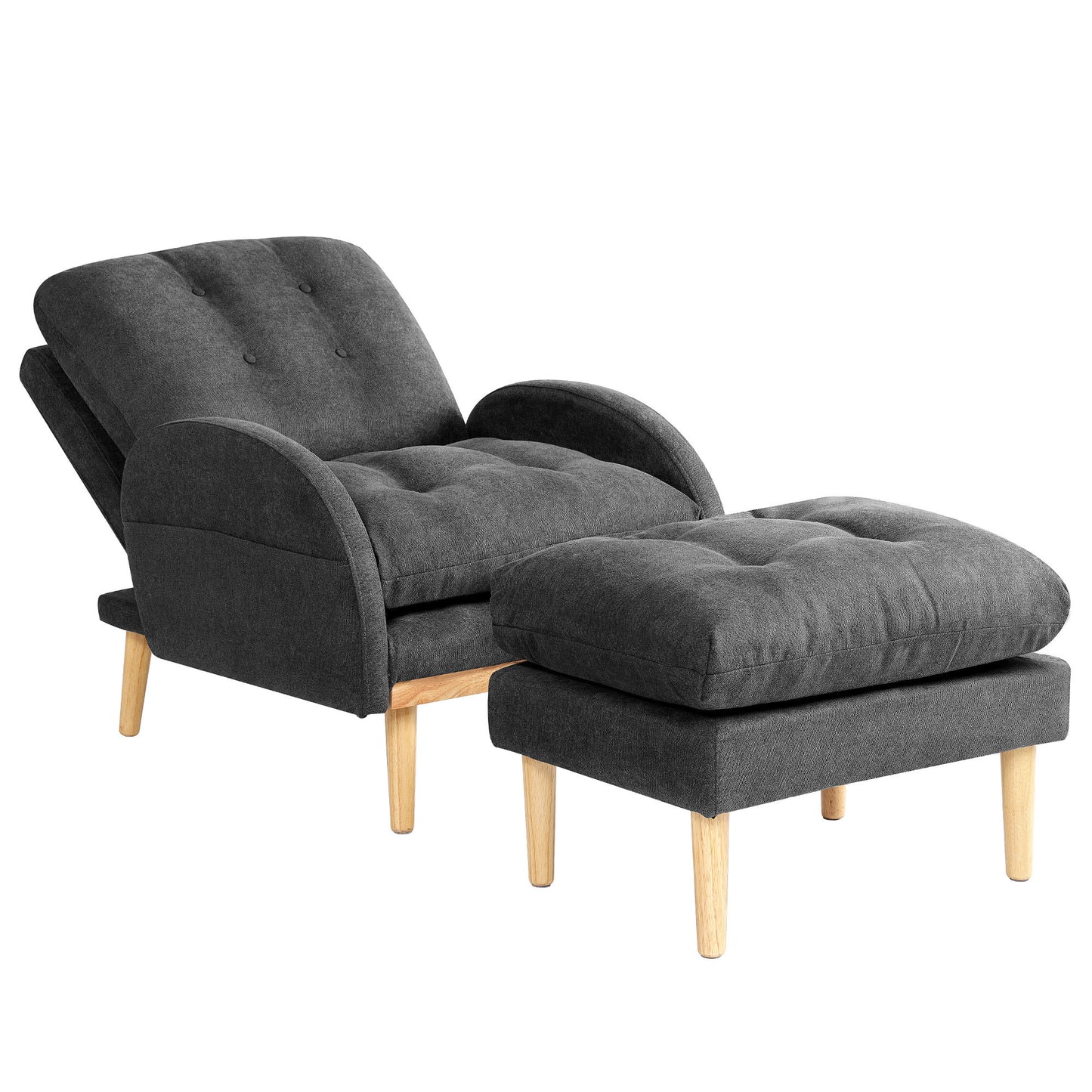 Chair with Ottoman, Soft Fabric Armchair with Adjustable Backrest and Side Pocket XH