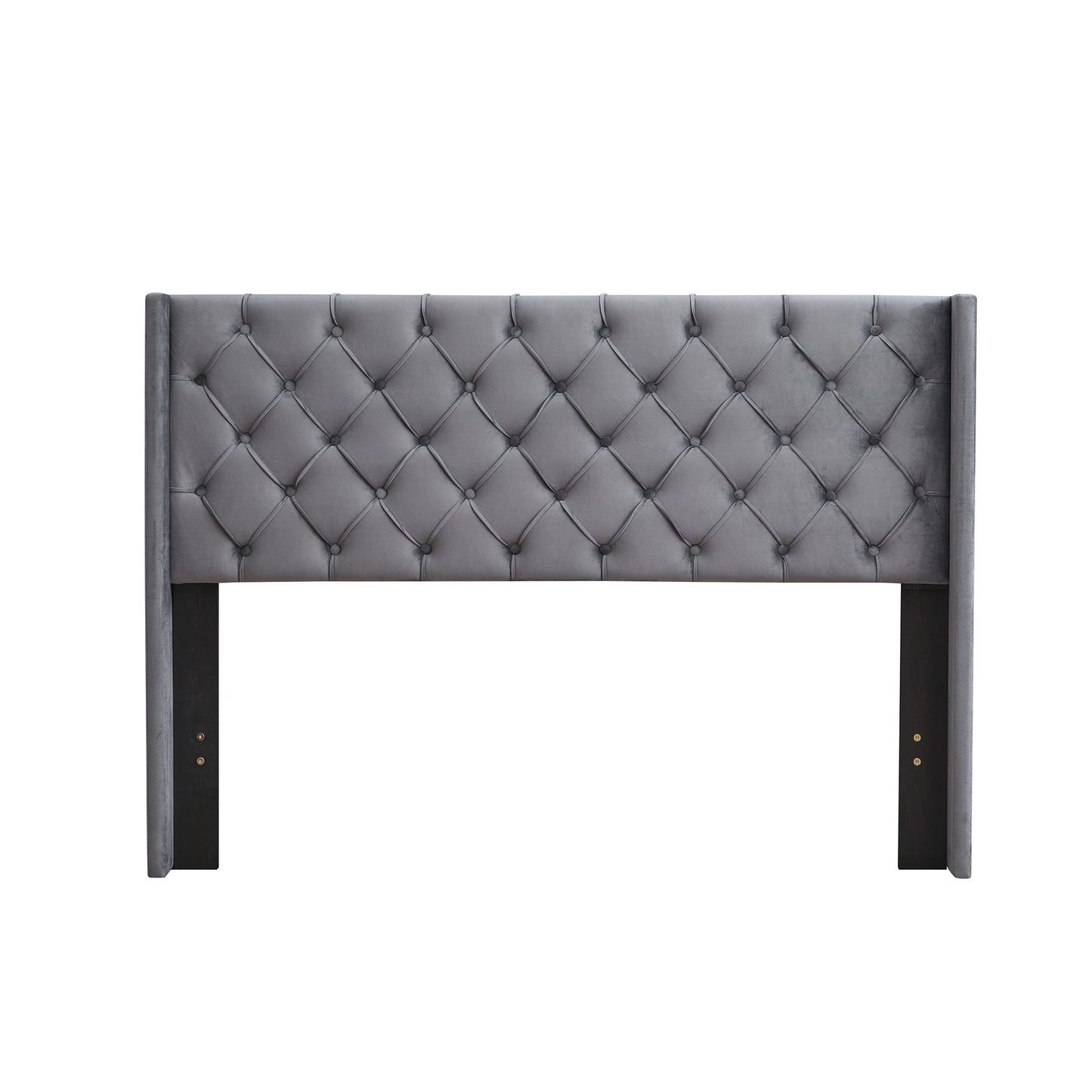 Upholstered Bed with Wings Design - Strong Wood Slat Support