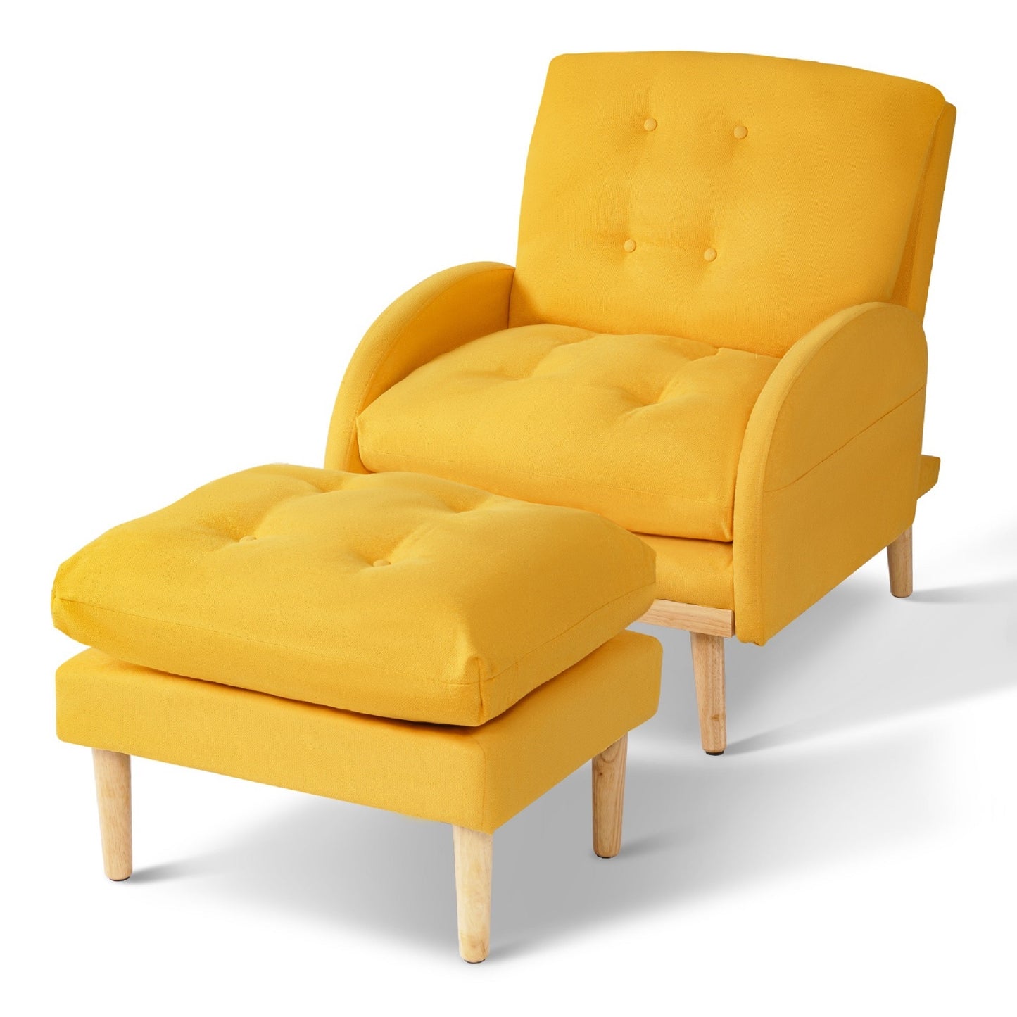 Chair with Ottoman, Soft Fabric Armchair with Adjustable Backrest and Side Pocket XH