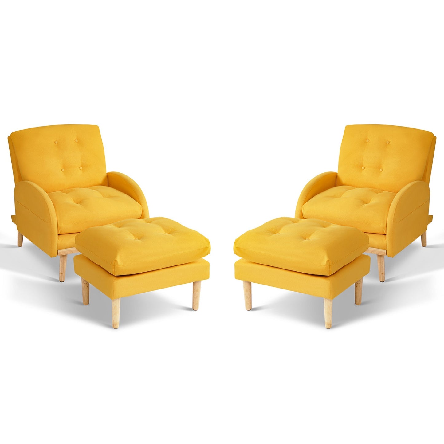 Chair with Ottoman, Soft Fabric Armchair with Adjustable Backrest and Side Pocket XH