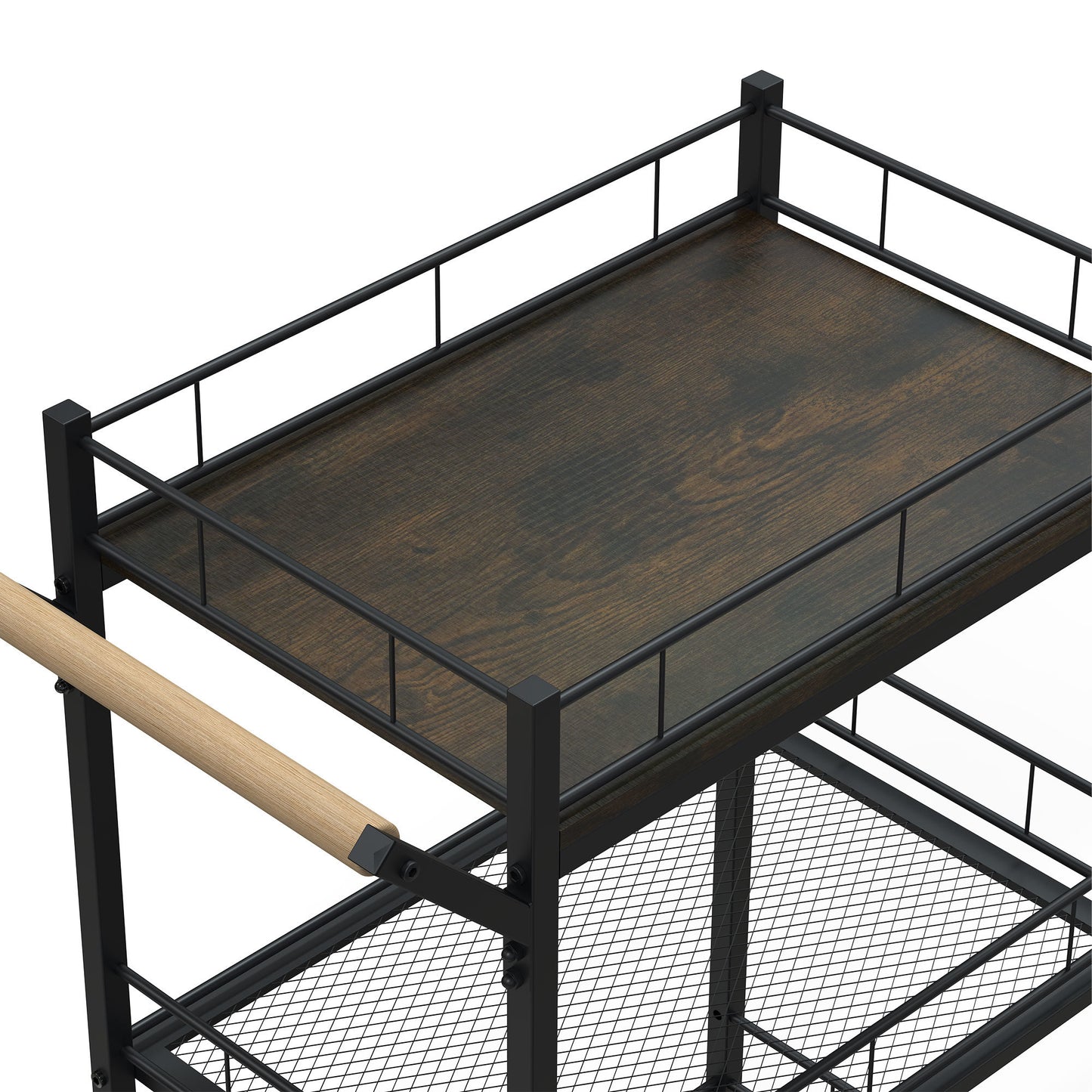3 Tier Metal Mesh Rolling Storage Cart, Mesh Storage Pantry Cart with Lockable Wheels Wood Look Top and Metal Frame