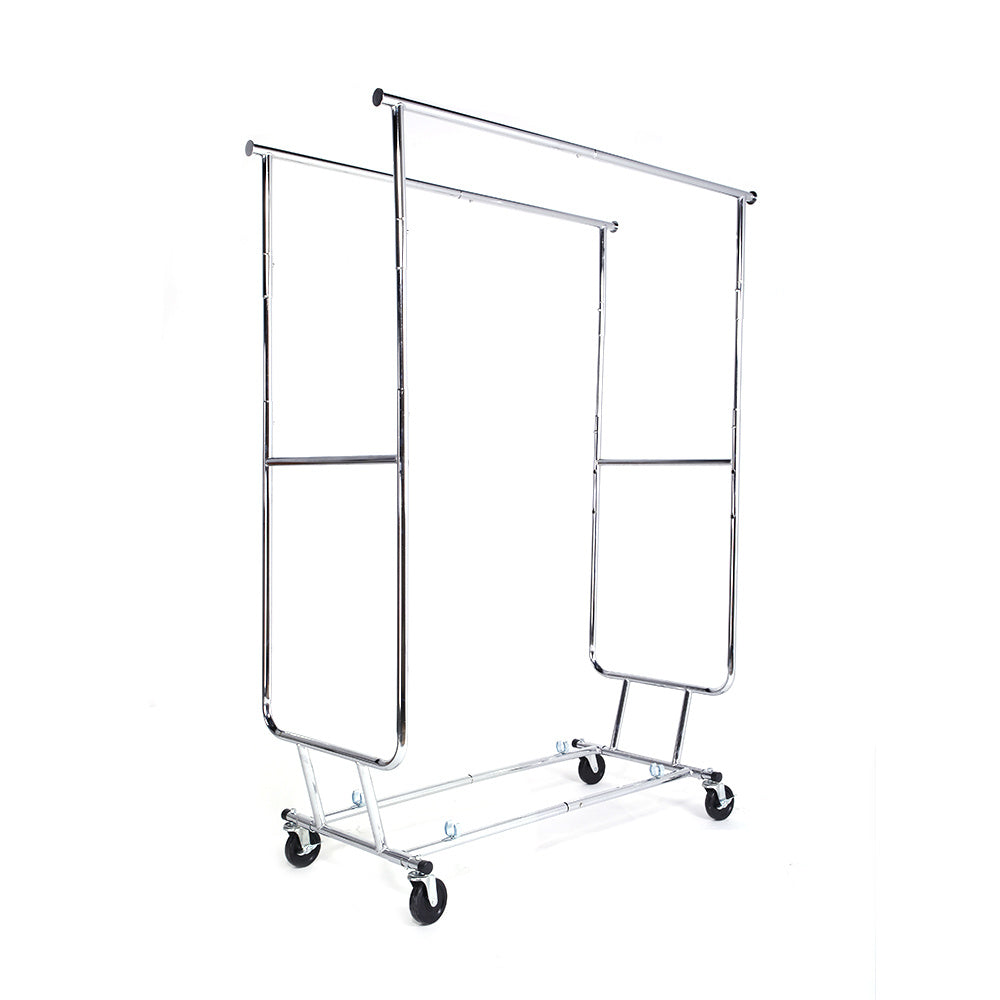 Heavy Duty Steel Double-bar Garment Rack Hanger Silver RT