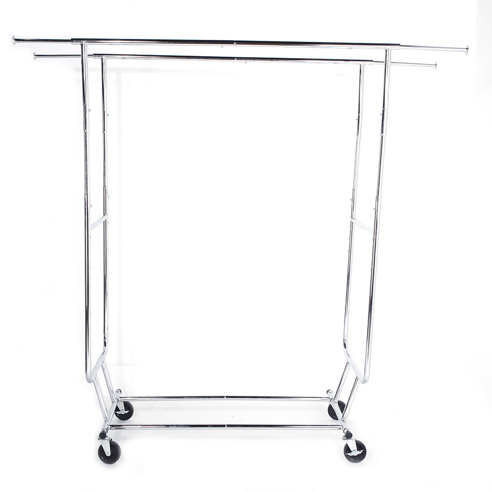 Heavy Duty Steel Double-bar Garment Rack Hanger Silver RT