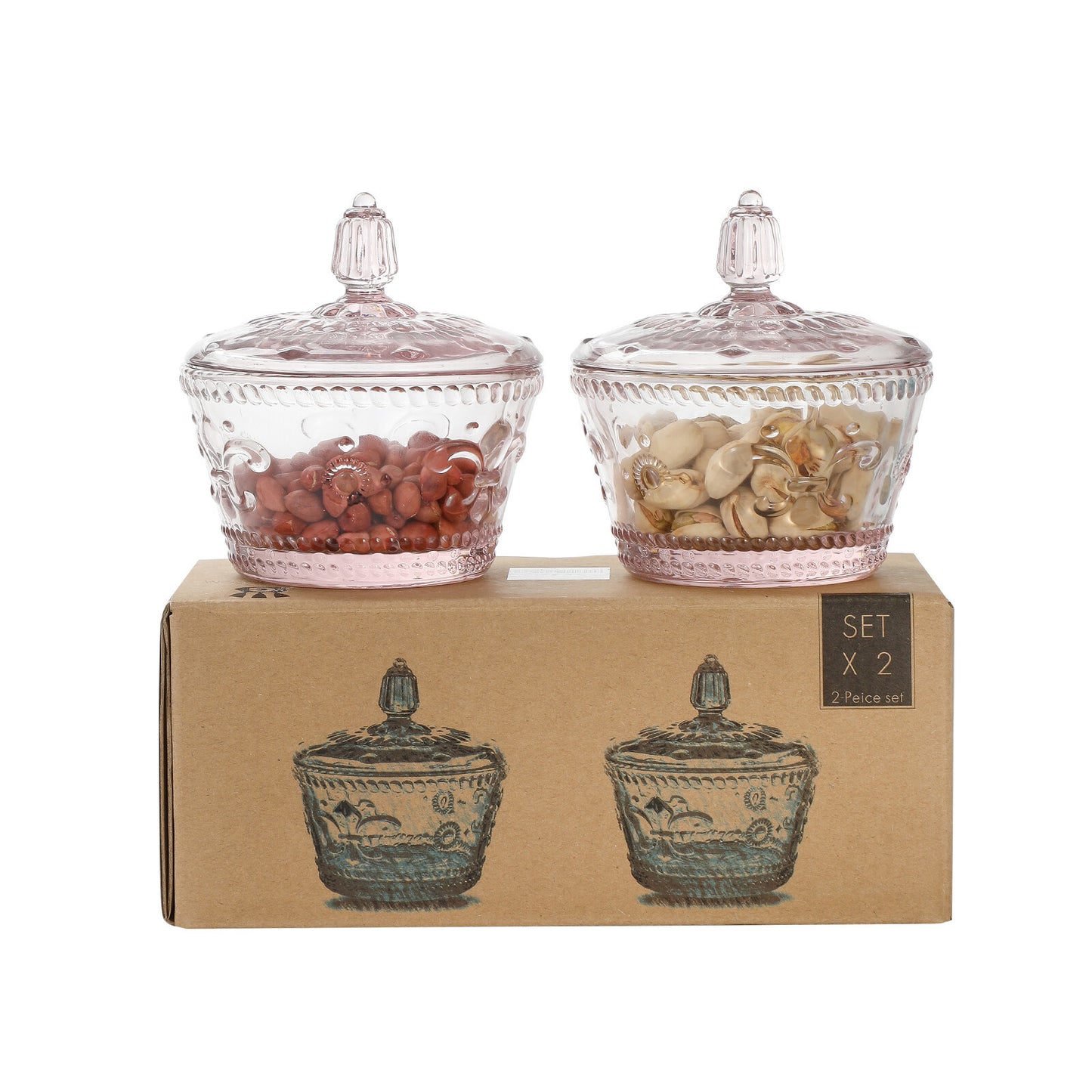 Colorful Embossed Glass Candy Jars with Lids