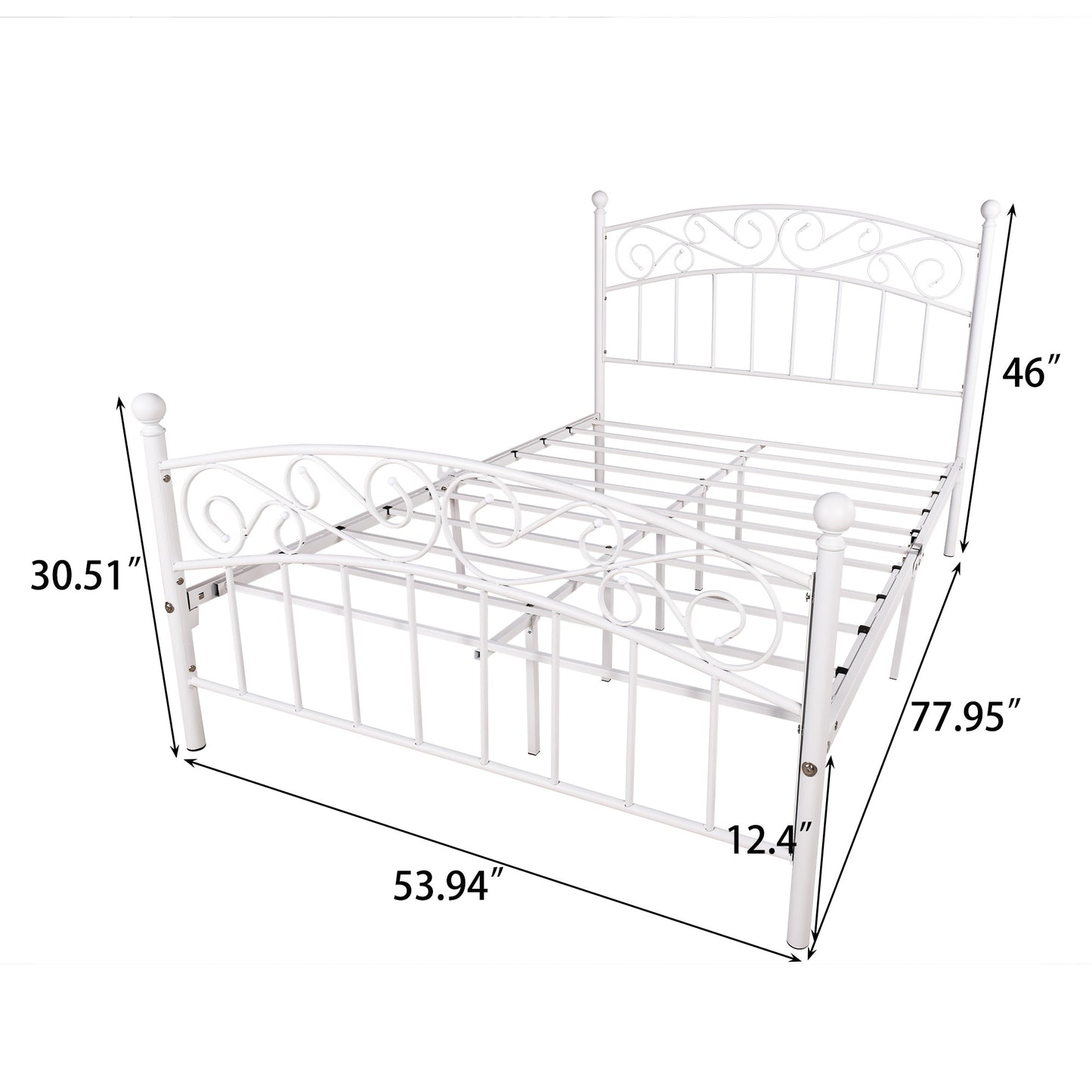 Full Size Metal Bed Frame with Headboard and Footboard Sturdy White Steel