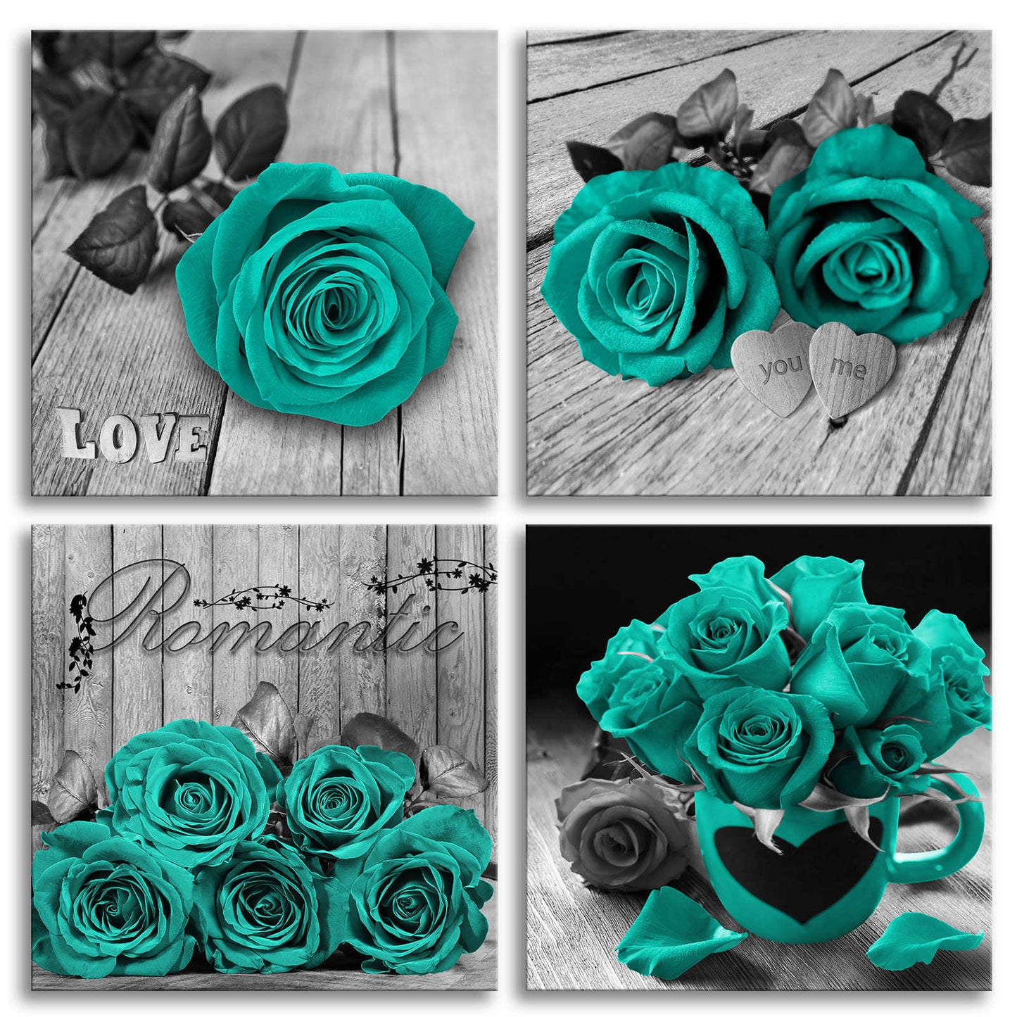 Teal Wall Decor Rose Canvas Wall Art for Bedroom Living Room Home Decor
