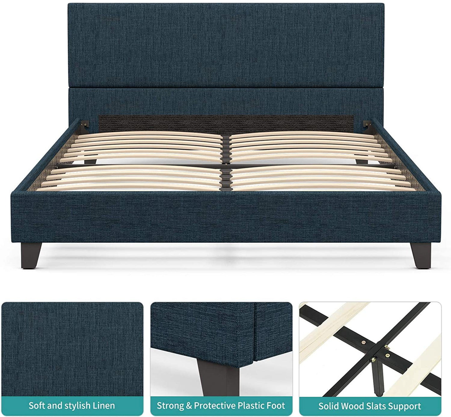 mecor Upholstered Linen Platform Bed Frame | Queen Bed Frame with Fabric Headboard