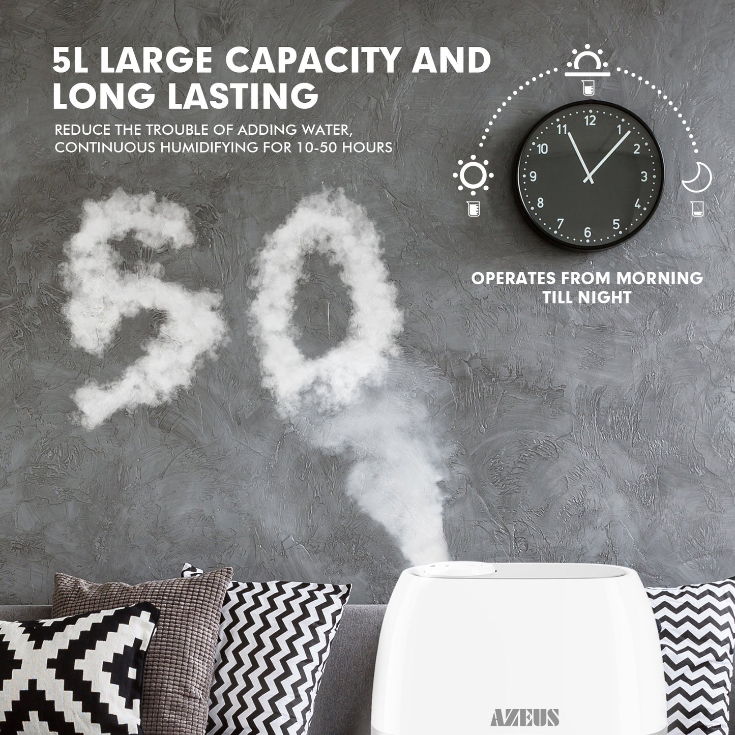 AZEUS 5L (1.32Gal) Ultrasonic Cool Mist Humidifier (BPA Free)