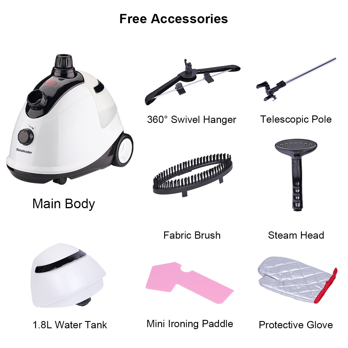 High Power Full Size Fabric Steamer with Fabric Brush and Garment Hanger