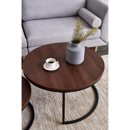 Modern Nesting coffee table,Black color frame with walnut top