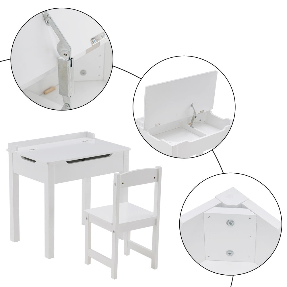 MDF White Children's Study Table and Chair Set