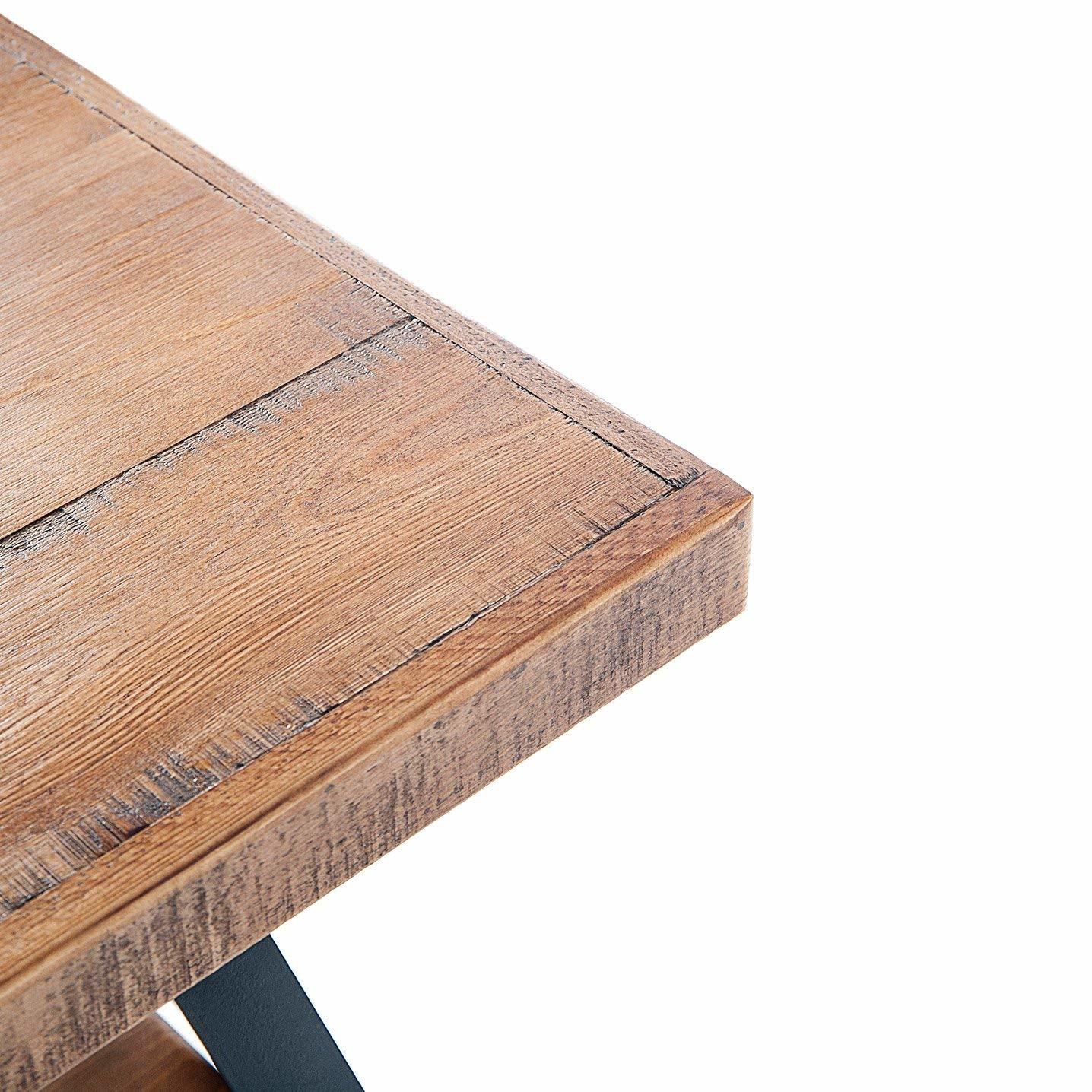Wood Coffee Table, Rustic Industrial Solid Wood Coffee Table with Metal Legs and Storage Shelve, 43 Inches RT