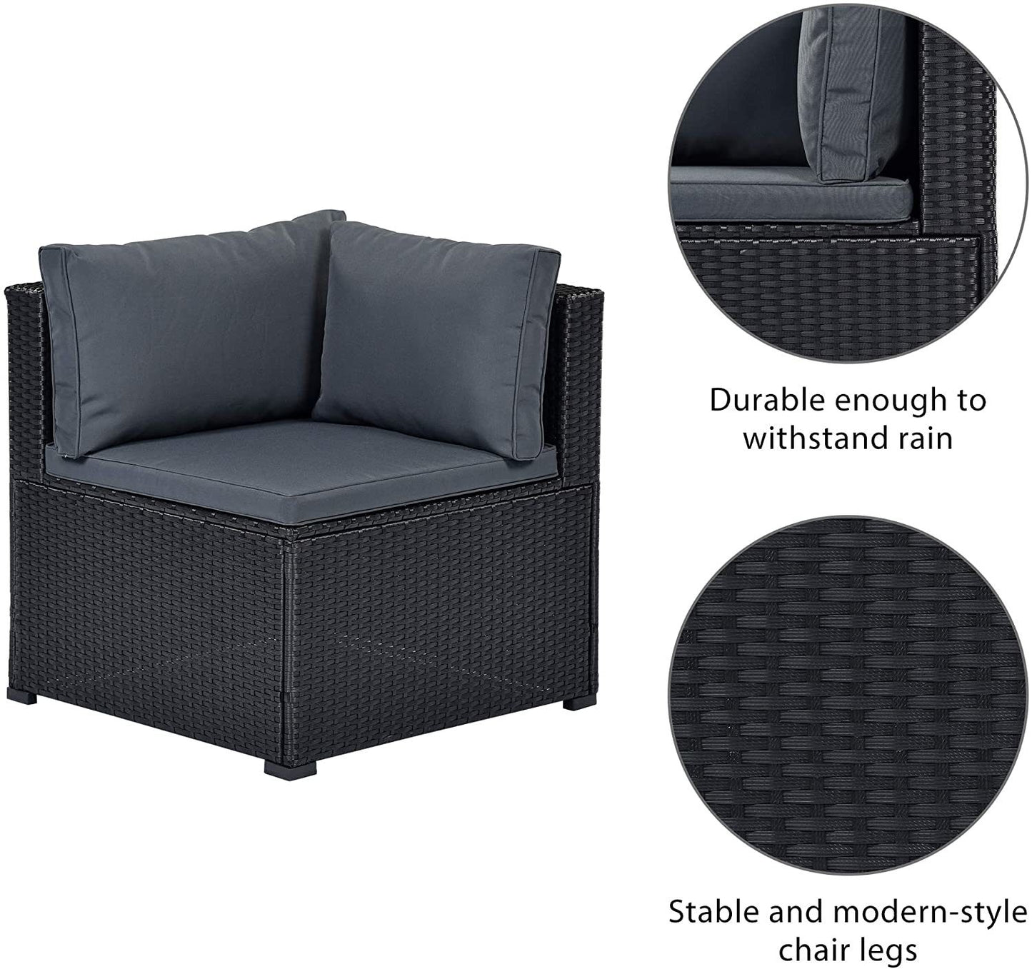 6-Piece Outdoor Furniture Set with PE Rattan Wicker, Patio Garden Sectional Sofa Chair, removable cushions