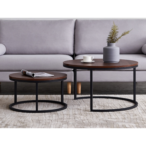 Modern Nesting coffee table,Black color frame with walnut top