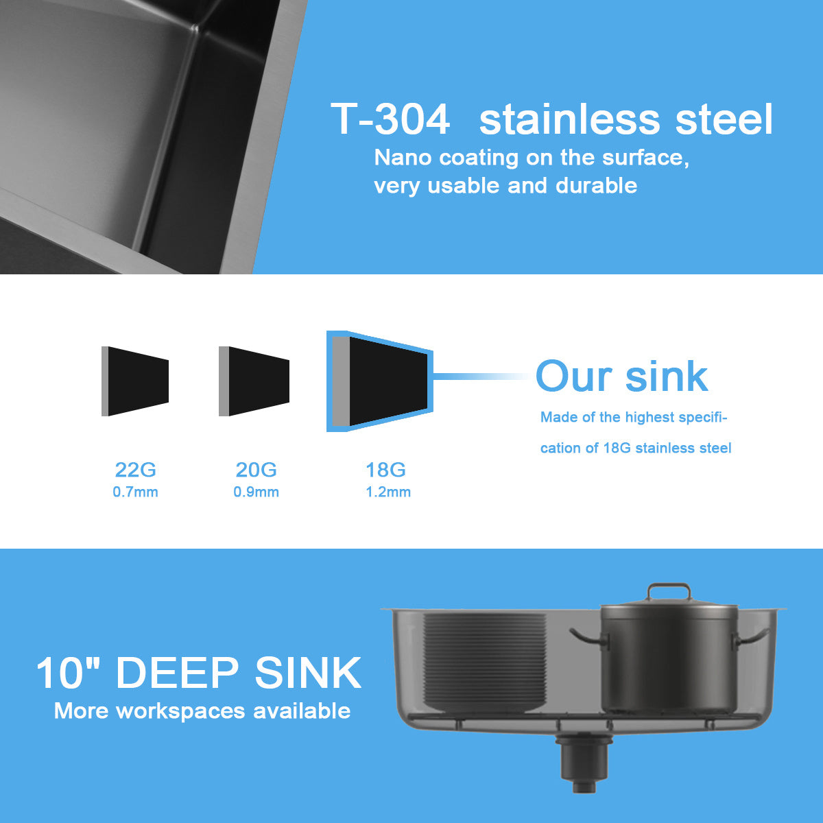 Farmhouse Sink 33 inch Black Kitchen Sink Stainless Steel 10 inch deep
