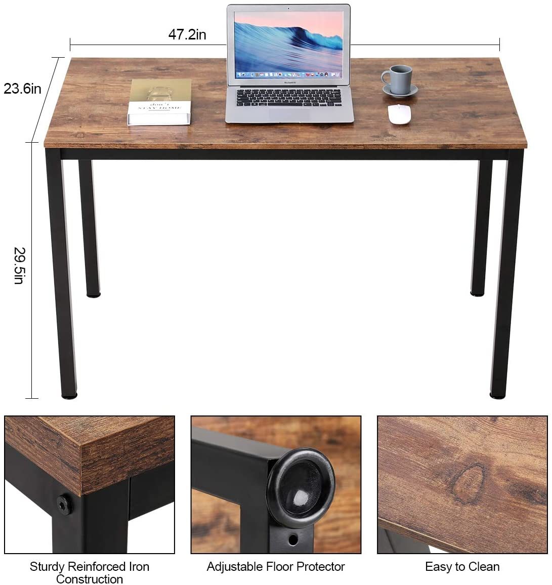 Computer Desk 47.2" for Home Office, Sturdy Writing Desk Study Table Gaming Table (Brown)
