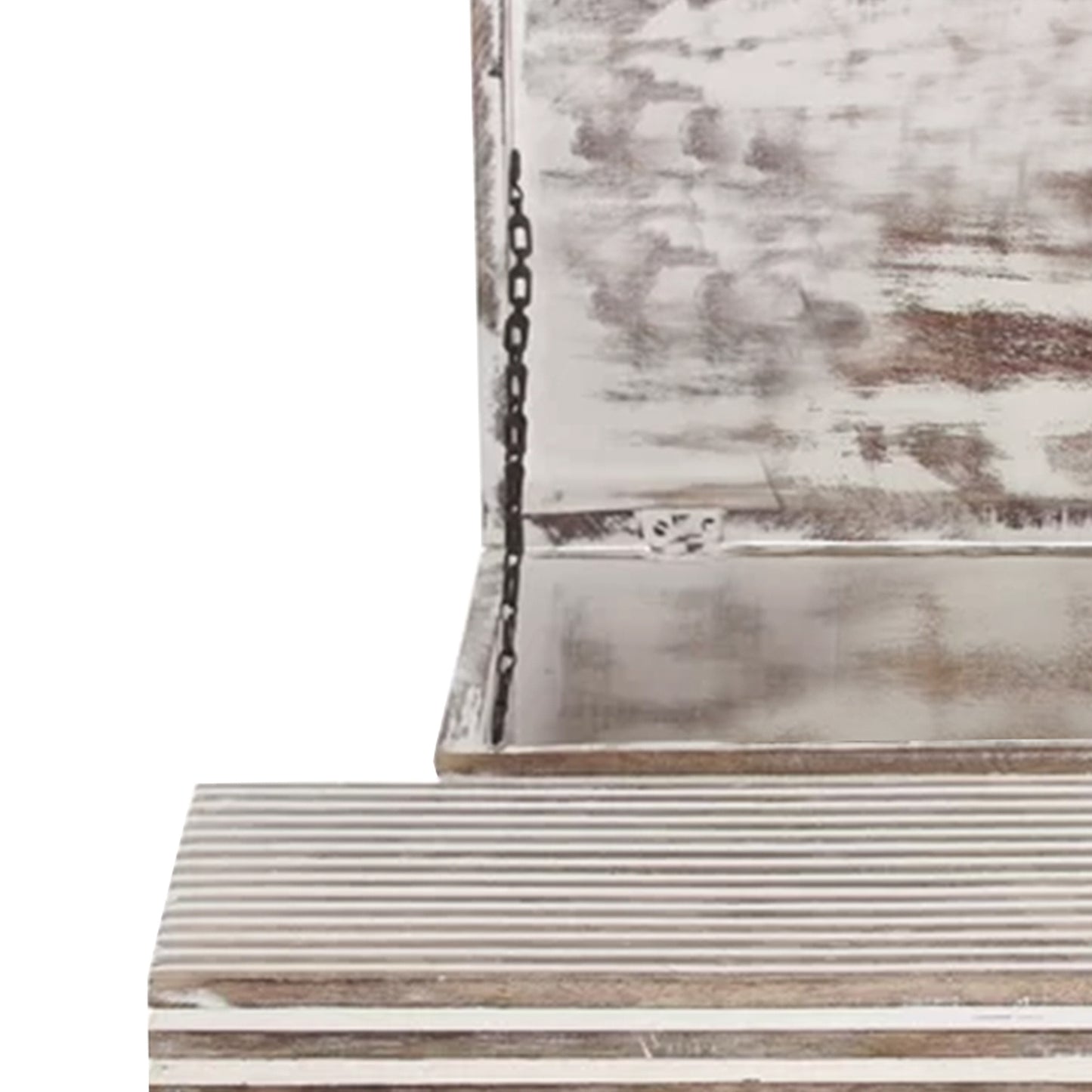 Stripe Pattern 2 Piece Rectangular Wooden Jewelry Box, Whitewash