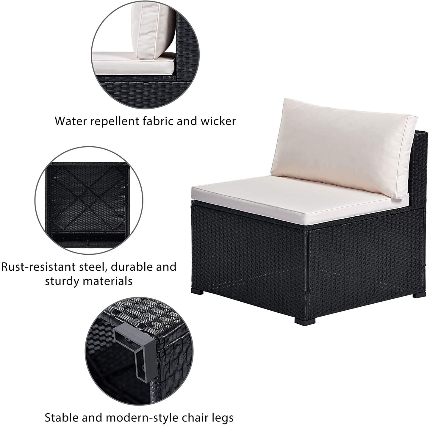 6-Piece Outdoor Furniture Set with PE Rattan Wicker, Patio Garden Sectional Sofa Chair, removable cushions