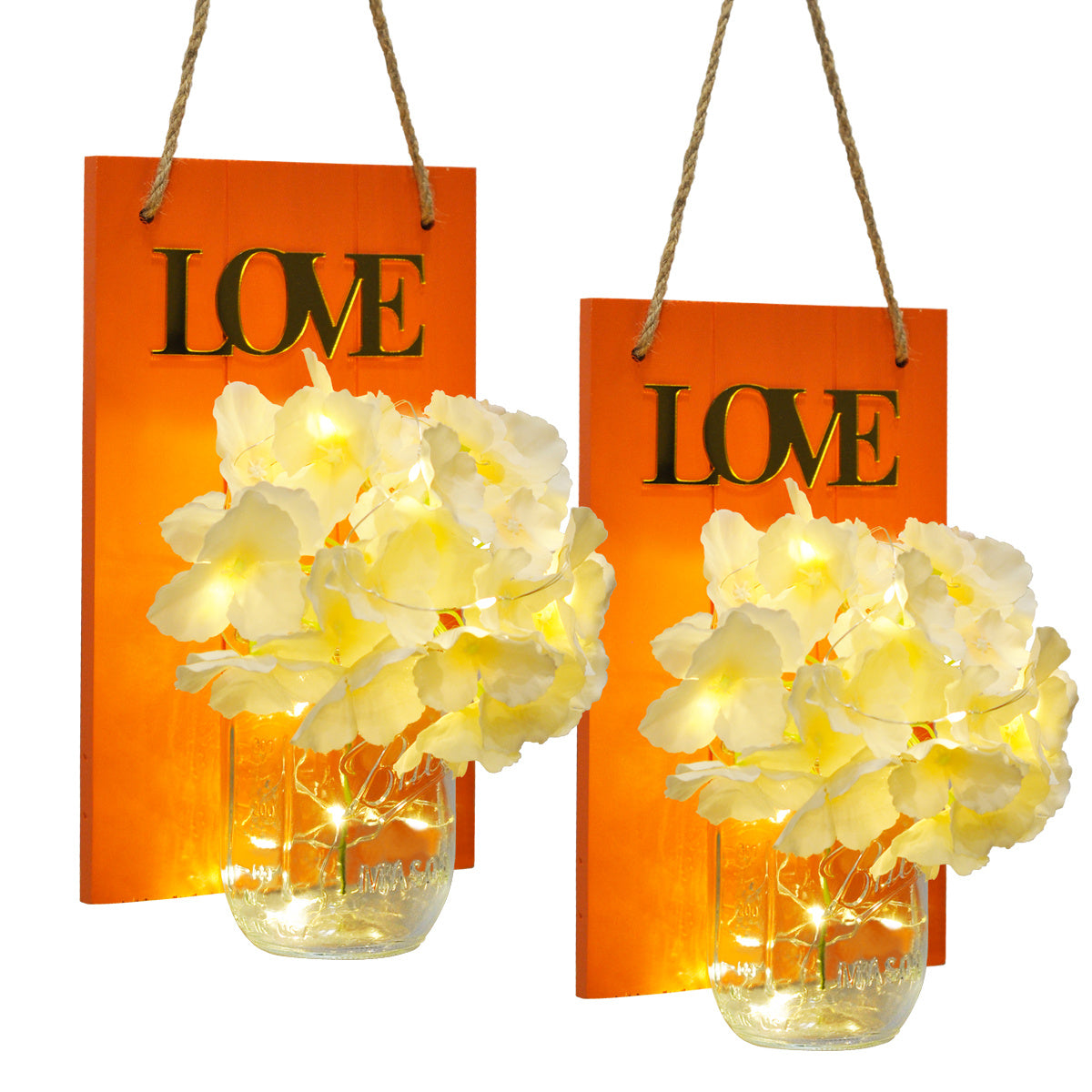 2 Packs LED String Light Vintage Mason Jar Wall Light