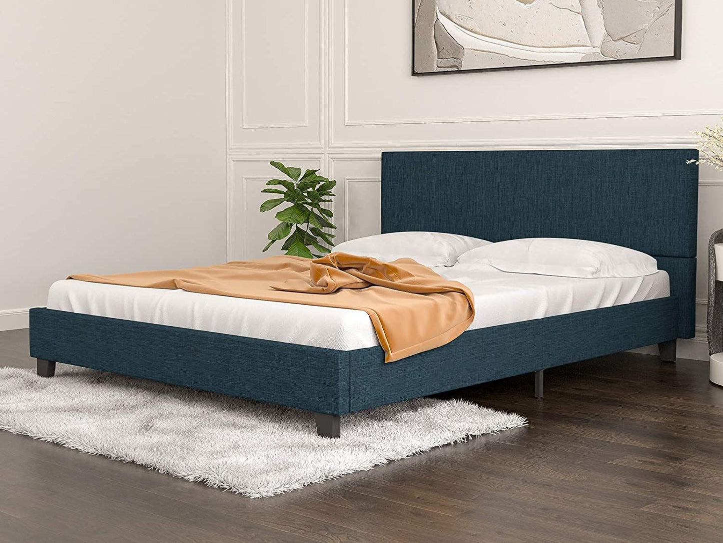 mecor Upholstered Linen Platform Bed Frame | Queen Bed Frame with Fabric Headboard