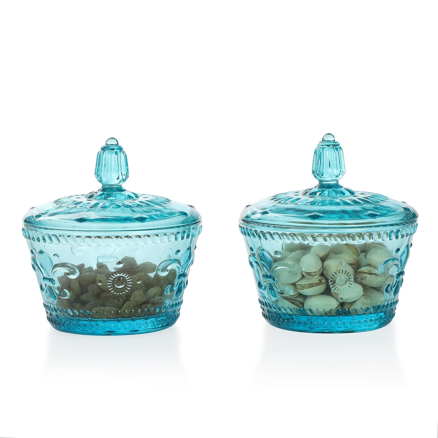 Colorful Embossed Glass Candy Jars with Lids