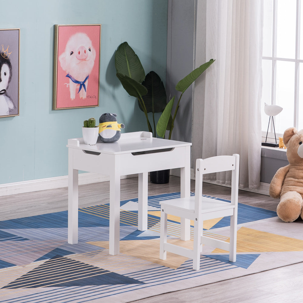 MDF White Children's Study Table and Chair Set
